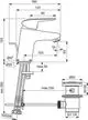Waschtischarmatur mit Einhebelbedienung, Chrom-Oberfläche, mit Ablassgarnitur. Ideal Standard Produkt, skizziert mit verschiedenen Maßeinheiten zur Installation.